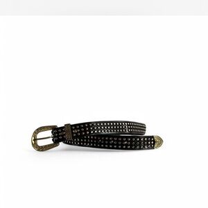 Vintage gold Studded Black leather Belt with Gold Buckle